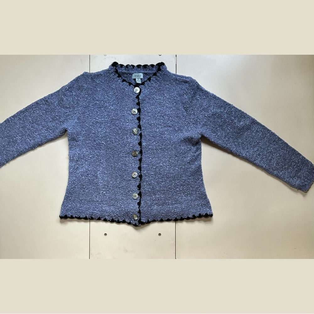 River Brand Blue Knit Sweater, Mother of Pearl Buttons, Size Small